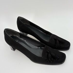 Stuart Weitzman Sude Leather Square‎ Toe Tassel Pumps Black 8N